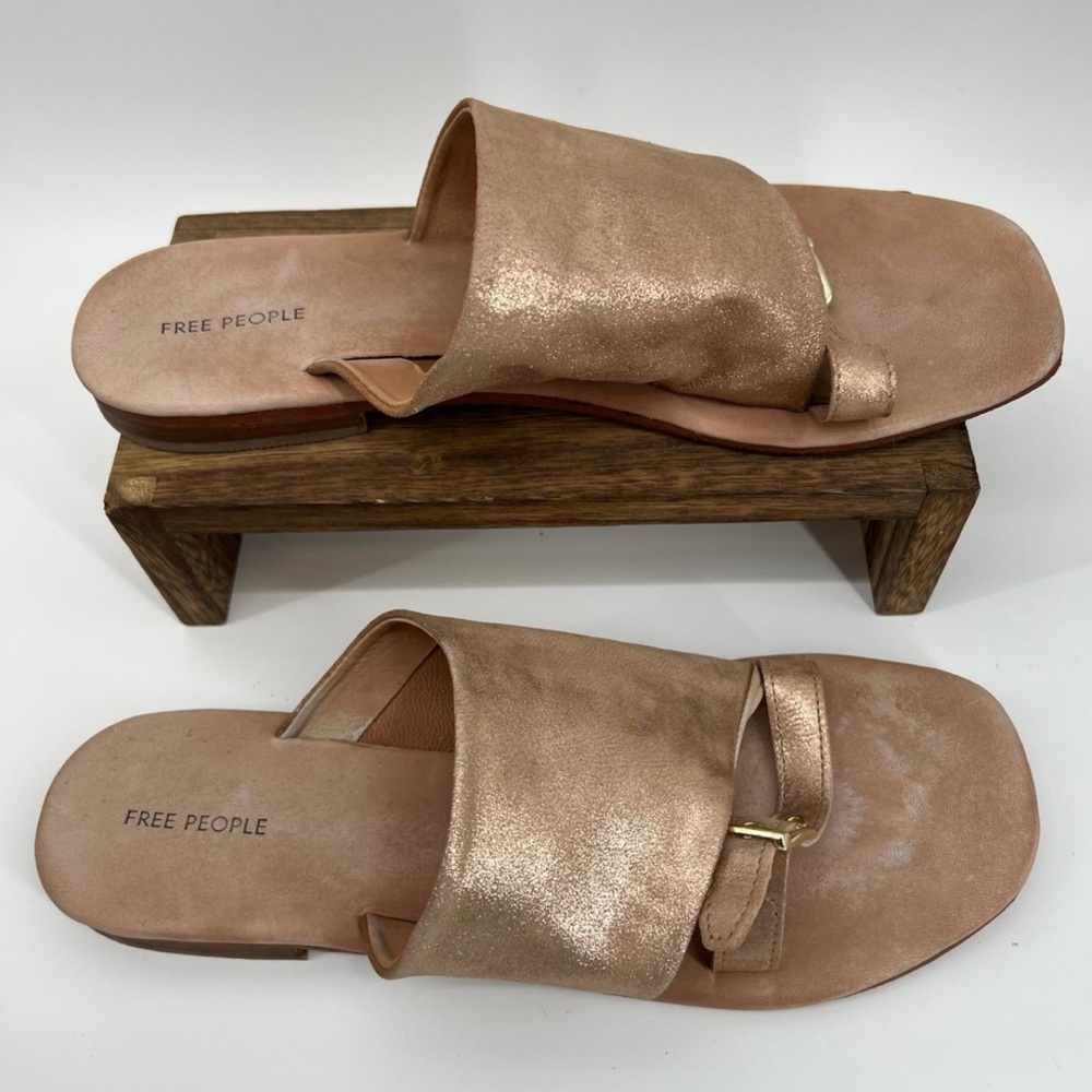 Free People Tan Metallic Suede Slide Sandals - Picture 2 of 6